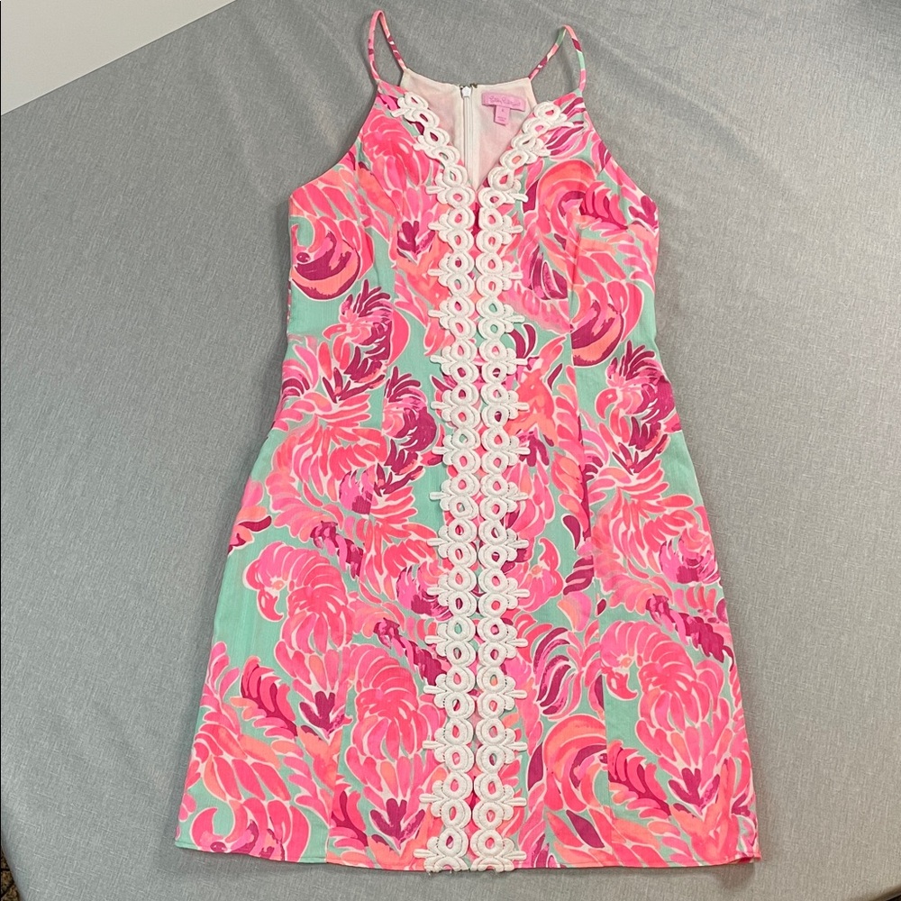 Lilly Pulitzer Pearl Shift Dress Size 6 Poolside Blue Love Birds Pink Teal
